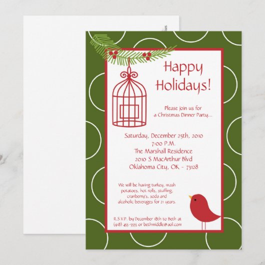 Uitnodiging voor kerstfeestelijke viering van Red (Voorkant / Achterkant)