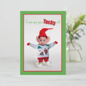 Uitnodiging voor kerstfeestfeest Funny Elf (Staand voorkant)