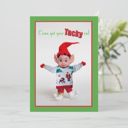 Uitnodiging voor kerstfeestfeest Funny Elf (Staand voorkant)