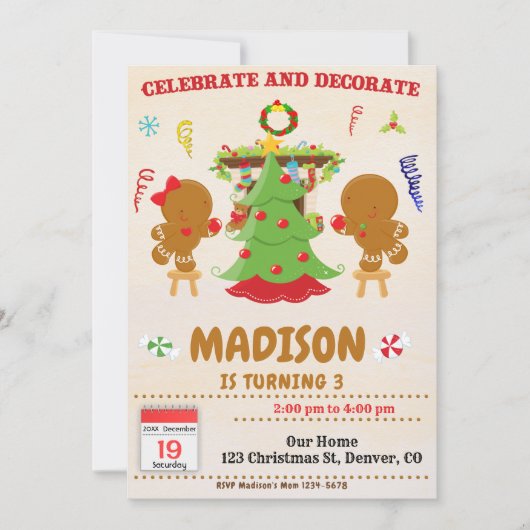 Uitnodiging voor kerstfeestvieren en decoreren (Voorkant)