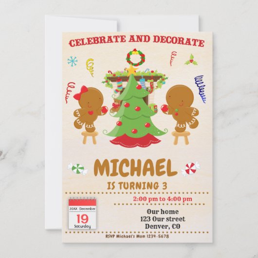 Uitnodiging voor kerstfeestvieren en decoreren (Voorkant)