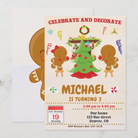 Uitnodiging voor kerstfeestvieren en decoreren (Voorkant / Achterkant)