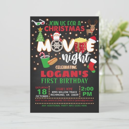 Uitnodiging voor kerstfilm (Staand voorkant)