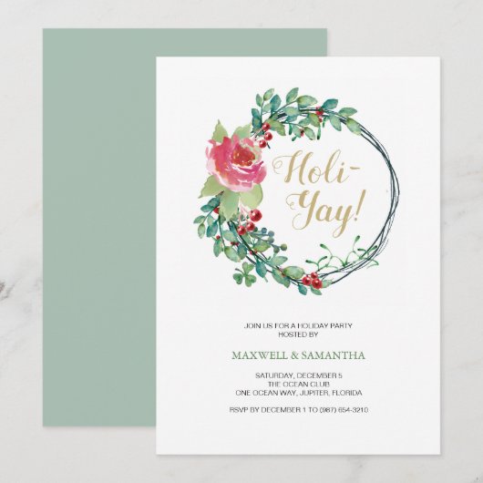 Uitnodiging voor kerstfunctie, asymmetrische krans (Voorkant / Achterkant)