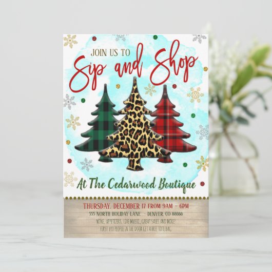 Uitnodiging voor kerstinkopen (Staand voorkant)