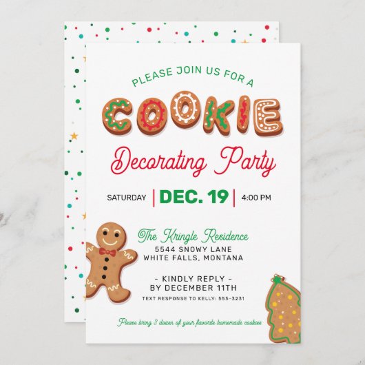 Uitnodiging voor kerstkoekjesDecoratieve Partij (Voorkant / Achterkant)