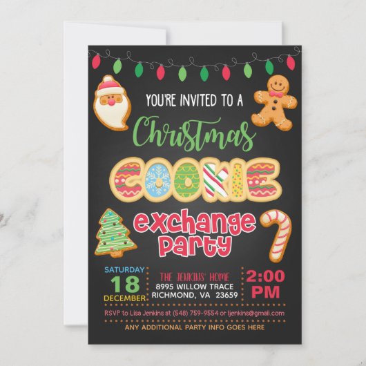 Uitnodiging voor kerstkoekjesKoekjes - zwart (Voorkant)