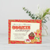 Uitnodiging voor Kerstkoekjesruil & etiquette rode (Staand voorkant)