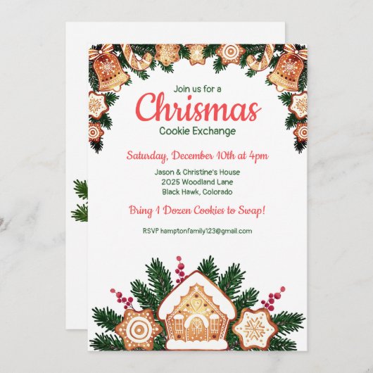 Uitnodiging voor kerstkoekjesuitwisseling (Voorkant / Achterkant)