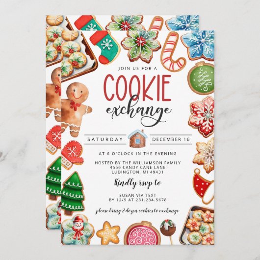 Uitnodiging voor kerstkoekjesuitwisseling (Voorkant / Achterkant)