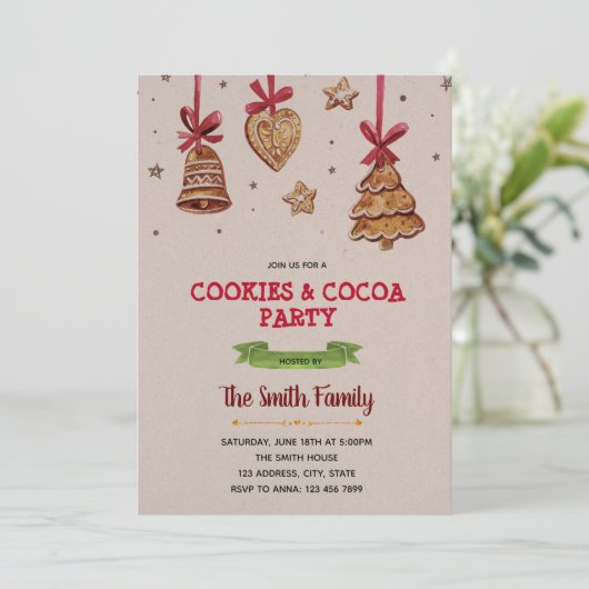 Uitnodiging voor kerstkoekjesuitwisseling (Staand voorkant)
