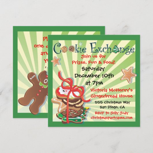 Uitnodiging voor kerstkoekjesuitwisseling (Voorkant / Achterkant)