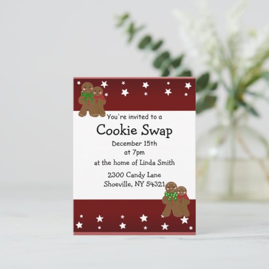 Uitnodiging voor kerstkoekjeswisselaar (Staand voorkant)