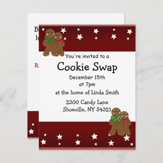 Uitnodiging voor kerstkoekjeswisselaar (Voorkant / Achterkant)