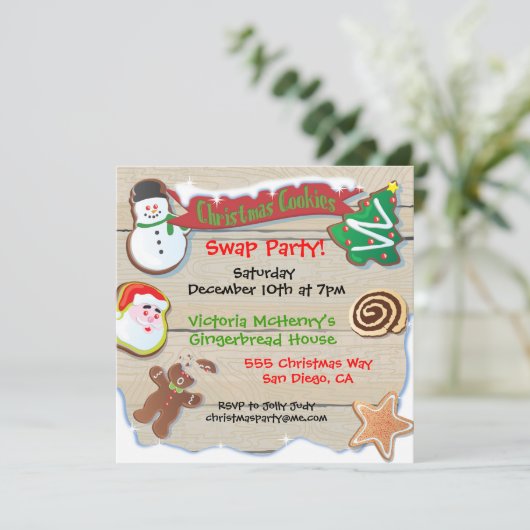Uitnodiging voor kerstkoekjeswisselaar (Staand voorkant)