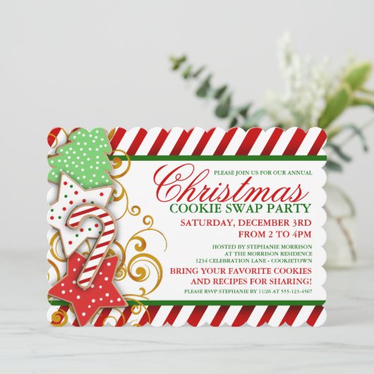 Uitnodiging voor kerstkoekjeswisselaar (Staand voorkant)