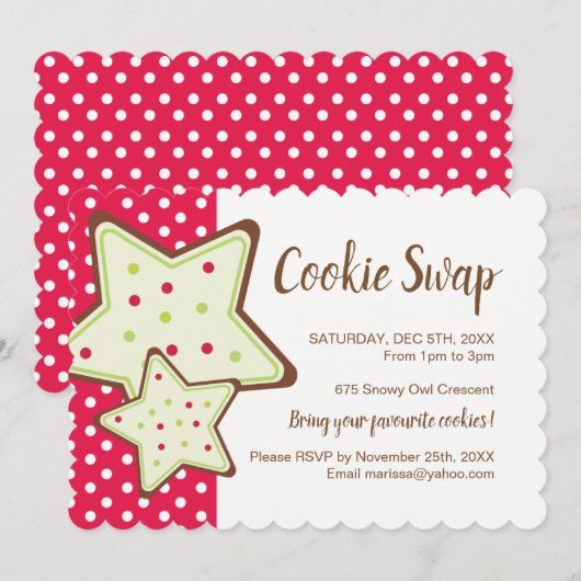 Uitnodiging voor kerstkoekjeswisselaar (Voorkant / Achterkant)