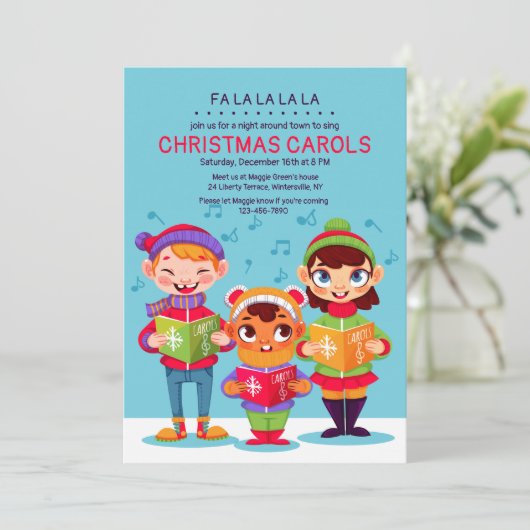 Uitnodiging voor Kerstliedjeszangers (Staand voorkant)