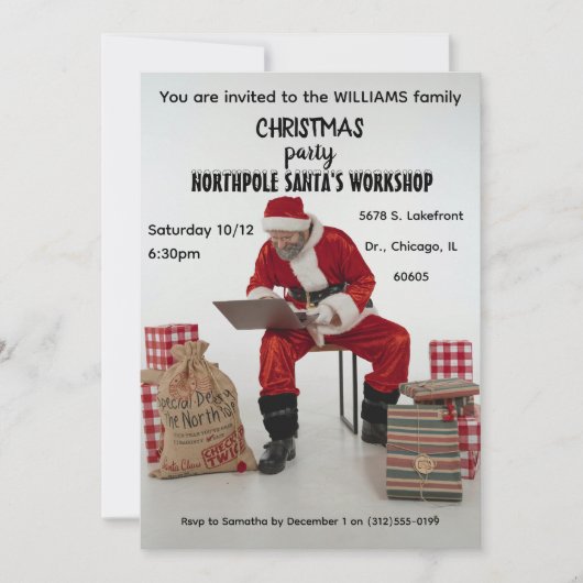 Uitnodiging voor Kerstmannen werkplaatsfeest (Voorkant)