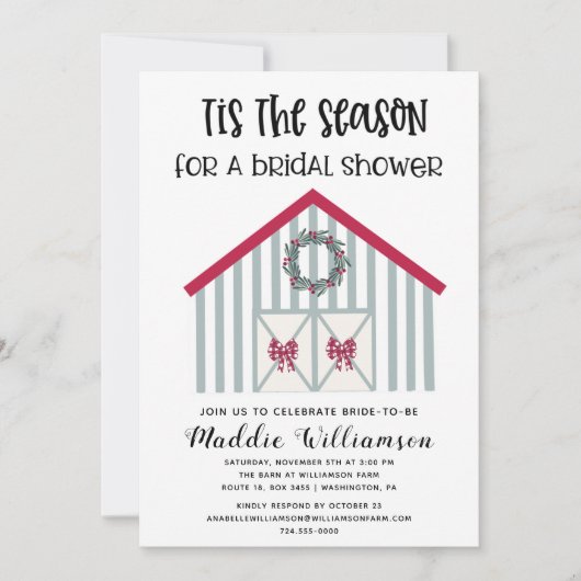 Uitnodiging voor kerstmis-Barn Bridal (Voorkant)