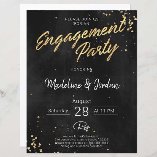 Uitnodiging voor kerstmis-Black & Gold Engagement  (Voorkant / Achterkant)