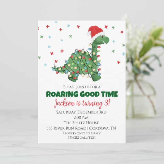 Uitnodiging voor kerstmis Dinosaur Birthday (Staand voorkant)