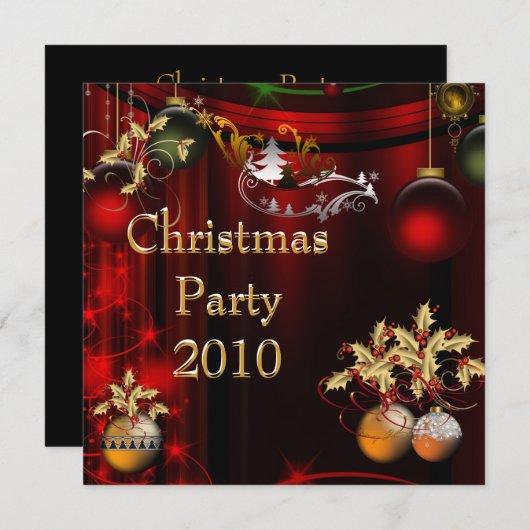 Uitnodiging voor Kerstmis Gold Xmas Red Green (Voorkant / Achterkant)