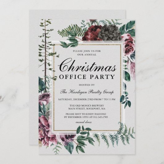 Uitnodiging voor kerstmis in Botanical Corporate (Voorkant / Achterkant)