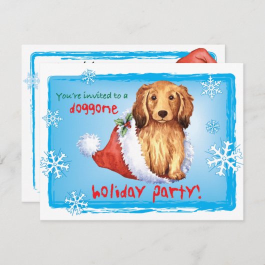 Uitnodiging voor kerstmis Longhaire Dachshund (Voorkant / Achterkant)