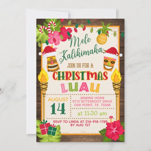 Uitnodiging voor Kerstmis Luau (Voorkant)