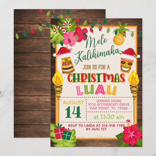 Uitnodiging voor Kerstmis Luau (Voorkant / Achterkant)