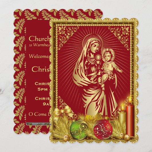 Uitnodiging voor kerstmis-massatiekerk aanpasbaar (Voorkant / Achterkant)