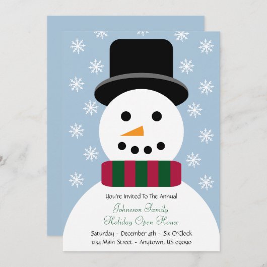 Uitnodiging voor kerstmis Snowman Open House (Voorkant / Achterkant)