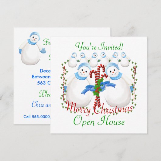 Uitnodiging voor kerstmis Snowmen Open House (Voorkant / Achterkant)