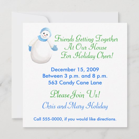 Uitnodiging voor kerstmis Snowmen Open House (Achterkant)