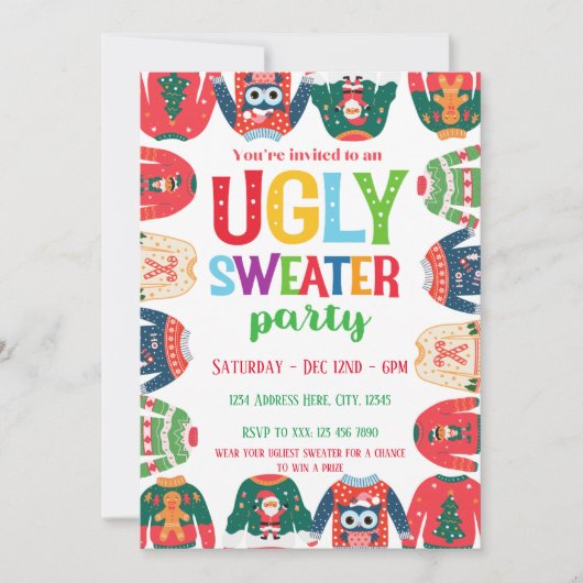 Uitnodiging voor Kerstmis Ugly Sweater (Voorkant)