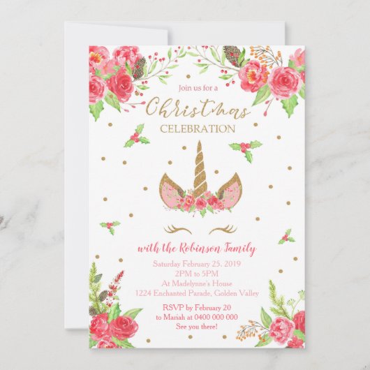 Uitnodiging voor kerstmis Unicorn (Voorkant)