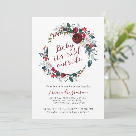 Uitnodiging voor kerstmis Wreated Baby shower (Staand voorkant)