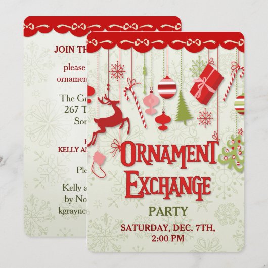 Uitnodiging voor kerstornament Exchange Party (Voorkant / Achterkant)