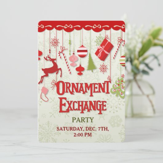 Uitnodiging voor kerstornament Exchange Party (Staand voorkant)
