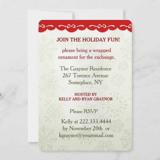 Uitnodiging voor kerstornament Exchange Party (Achterkant)