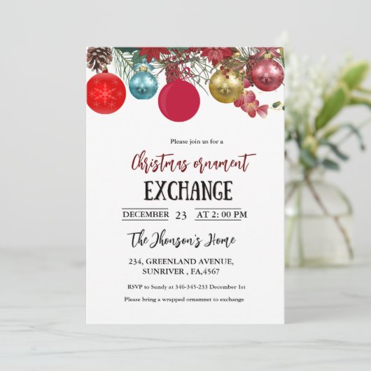 Uitnodiging voor kerstornament Exchange Party (Staand voorkant)