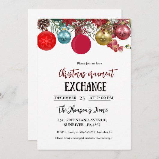 Uitnodiging voor kerstornament Exchange Party (Voorkant / Achterkant)