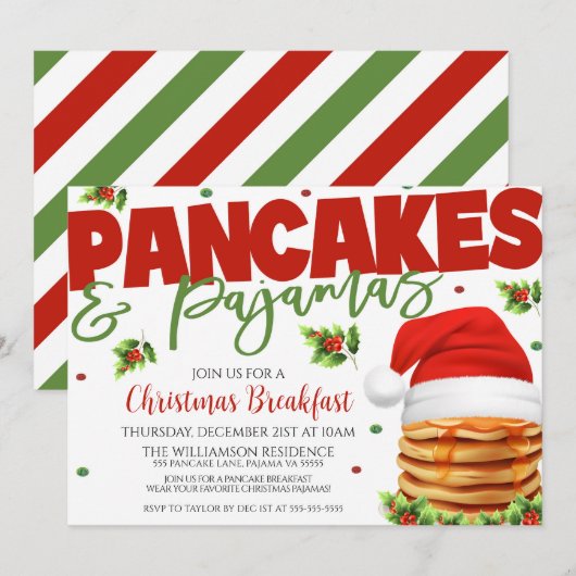 Uitnodiging voor kerstpannenkoeken en pyjama's (Voorkant / Achterkant)