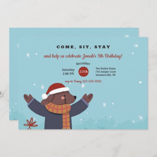 Uitnodiging voor kerstpuppy (Voorkant / Achterkant)