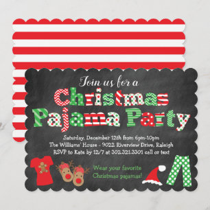 Uitnodiging voor kerstpyjama-feest - schoolbord