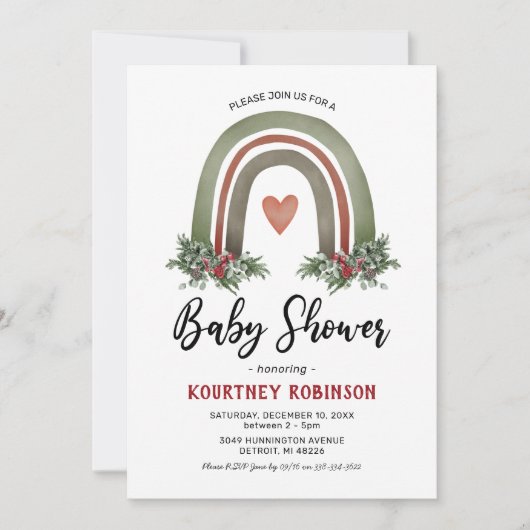 Uitnodiging voor kerstregenboogwinter Baby shower (Voorkant)