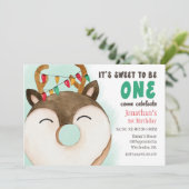 Uitnodiging voor kerstrendierfeest Donut Birthday (Staand voorkant)