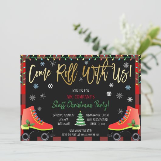 Uitnodiging voor kerstrolschaatsen (Staand voorkant)