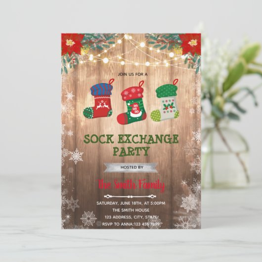Uitnodiging voor kerstsokken (Staand voorkant)